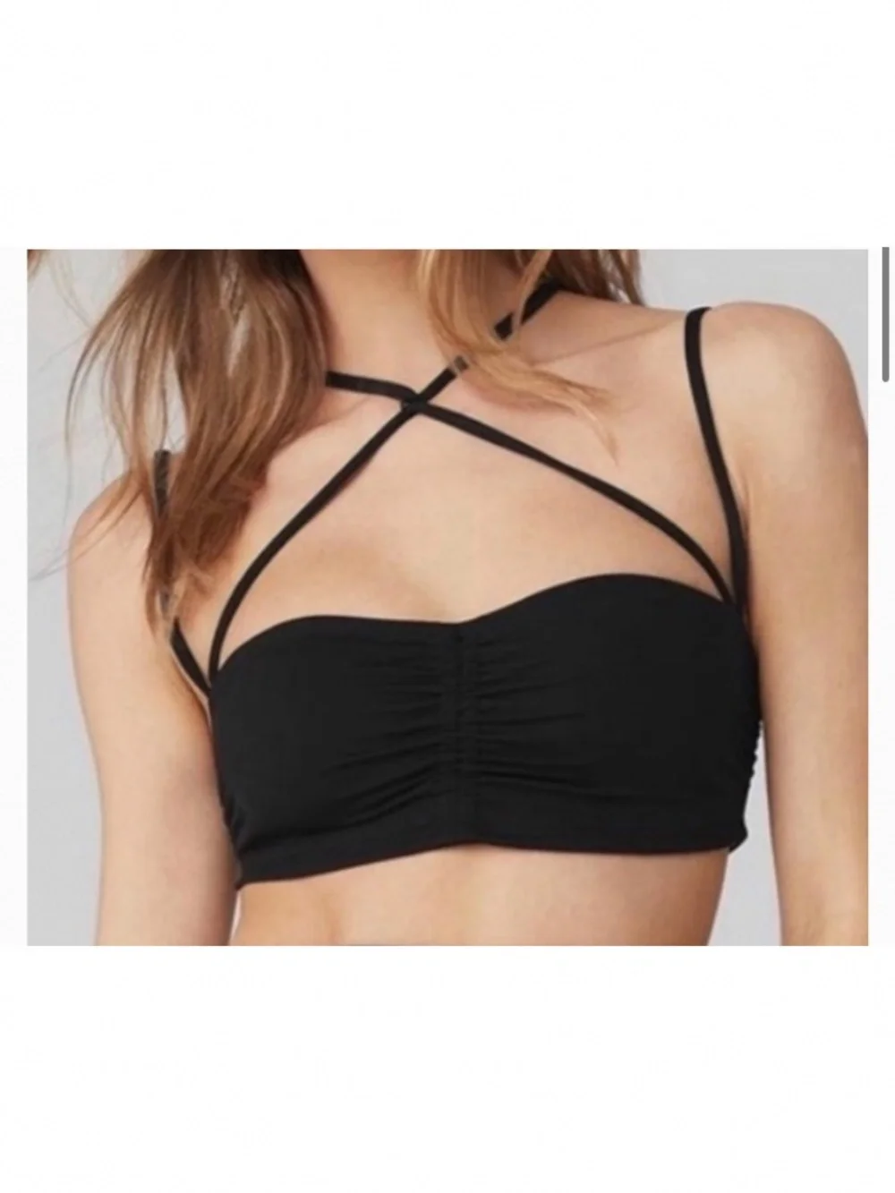 ALO Yoga Black Strappy Sports Bra and High Waist Shorts Set